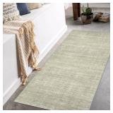 Art&Tuft Non-Slip Runner Rug - 2x5 Runner Rug Washable Low-Pile Rugs Runners, Soft Distressed Carpet Runner for Bedroom Bathroom Kitchen Laundry Living Room, Green - Retail: $24