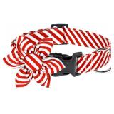 Christmas Dog Collar with Flower, Red Dog Christmas Collar with Buckle Adjustable Cotton Collar for Small Medium Large Dogs Puppy (Red Stripe, Small) - Retail: $12