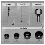 KATA 6PCS Hole Saw Kit 1-1/4 to 2-1/8"(32-54mm) Hole Saw Set in Case with Mandrels and Hex Key for Soft Wood, PVC Board, Plywood - Retail: $8"