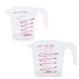 2 Pack Measuring Cup Set, Includes 250Ml (1-Cup), and 500Ml (2-Cup) Plastic Liquid Measuring Cups- Baking, Cooking, Mixing & Measuring Cups, Essential Kitchen Tools - Retail: $7