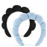 Face Wash Headband, Set of 2 - Terry Cloth Spa Headbands for Washing Face or Facial, Puffy Makeup Headbands for Skincare, Mask, Hair Salon, Professional Use (Black & Blue) - Retail: $10
