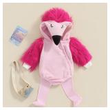 Infant Halloween Costumes Baby Flamingo Costume Hooded Faux Fur Flamingo Romper Animal Costume Cosplay Outfit(A-Pink Flamingo,0-6 Months) - Retail: $14