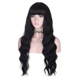 Long Wavy Black Wig with Bangs for Women Heat Resistant Synthetic Hair Wigs for Daily Use(Black) - Retail: $19