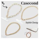 3 pcs Phone Charm with Gold Metal Chain Detachable Lanyard Hand Wrist Smartphone Strap Finger Grip Strap with 4 Patches Tether Cellphone Stand Holder Universal for iPhone 17 16 Pro Max Charms - Retail