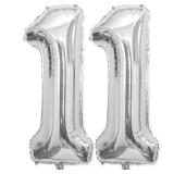 11 Balloon Number, 40 Inch Silver Foil Balloons Giant Jumbo Helium Number 11 Balloons for Boys Girls 11th Birthday Decorations Anniversary Events Party Decorations (Silver)