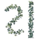 2 Pack Artificial Eucalyptus Garland Faux Silk Leaf Silver Dollar Eucalyptus Leaves Vines Handmade Garland Greenery Wedding Backdrop Indoor Outdoor Arch Wall Decoration - Retail: $13