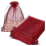 100pcs Organza Bags Burgundy Red, 5x7 inch Mesh Drawstring Gift Bags Jewelry Pouches for Christmas Candy Party Favor - Retail: $10