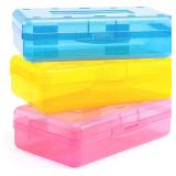 3 Pack Pencil Case, Large Hard Pencil Box Bulk, Clear Crayon Box Marker Pen Organizer, Plastic Storage Container with Snap Lid, Art Craft Organizer Back to School Supplies, Colorful - Retail: $10