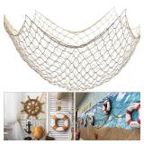 Fish Net Decorations for Party, 2mm Natural Cotton Hawaiian Party Fish Net Decorative, Nautical Themed Cotton Fishnet Room Under The Sea Ocean Beach Party Decor (1) - Retail: $6