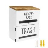 Liuceny 2 in 1 Trash Bag Dispenser, Double Wall Mounted,Wood Trash Bag Holder, used in kitchen, garage, laundry room, can store Environmentally friendly food bags and garbage bags (White) - Retail: $3