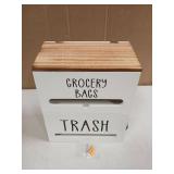 Liuceny 2 in 1 Trash Bag Dispenser, Double Wall Mounted,Wood Trash Bag Holder, used in kitchen, garage, laundry room, can store Environmentally friendly food bags and garbage bags (White) - Retail: $3