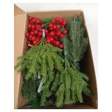 Jexine 100 Pcs Christmas Artificial Pine Needles Branches and Red Berry Stems Fake Greenery Pine Picks Christmas Red Berry Picks Holly Berries Xmas Fake Tree Branches for DIY Garland Wreath - Retail: 