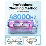 BEESHOP 48kHz Ultrasonic Jewelry Cleaner, Dual Modes with Degas Function, for Jewelry, Glasses, Rings, Retainers, Dentures, Watch Straps & More, 19oz 304 Stainless Steel Tank, 30W Sonic Cleaner Power 