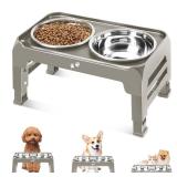 Elevated Dog Bowls for Small Dogs 3 Height Adjustable Raised Dog Bowl Stand with 25oz Stainless Steel Food Bowls Anti-Slip Small Dogs Feeder Adjusts to 7.5", 6", 2.75", Light Brownish Gray - Retail: $