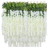 WONICE Artificial Wisteria Hanging Flowers Fake Wisteria Flower Garland Silk Vines Rattan Decor for Home Wedding Arch Wall Garden Greenery Bedroom Outdoor Office Party Decoration (12, White) - Retail: