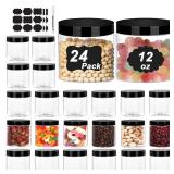 LOSYHU 12 oz Plastic Jars with Lids, 24 Pack Round Slime Containers with Pen and Labels, Leakproof PET Empty Jars with Black Lids for Storage Peanut, Spice, Cookie, Candy and Dry Food - Retail: $26