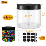 LOSYHU 12 oz Plastic Jars with Lids, 24 Pack Round Slime Containers with Pen and Labels, Leakproof PET Empty Jars with Black Lids for Storage Peanut, Spice, Cookie, Candy and Dry Food - Retail: $26