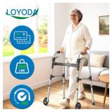 Loyoda Folding Walker with 2 Skis and 5" Wheels, Lightweight Walkers for Seniors and Adults, Supports Up to 350 Pounds, Adjustable Height, Compact Standard Walker, Black - Retail: $50