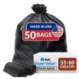 Reli. 55-60 Gallon Trash Bags Heavy Duty | 50 Bags | 50-60 Gallon | Large Black Garbage | Made in USA - Retail: $24
