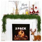 2-Pack 6FT Artificial Norfolk Pine Garlands, Hyperzoo Realistic Winter Pine Christmas Greenery Garland for Mantle, Staircase, Banister, Fireplace, Door, Table, Indoor & Outdoor Holiday Xmas Decortions