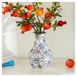 Sungmor Blue and White Ceramic Flower Vase, Vintage Ice Cracked Glaze Porcelain Vase, Pretty Centerpieces Flower Arrangement Vase for Home Decor, 8.2 Inch Decorative Vases for Table, Shelf, Mantel (So