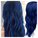 Baruisi Blue Wigs for Women Long Curly Wavy Synthetic Hair Wig Natural Middle Parting Heat Resistant Costume Cosplay Use - Retail: $21