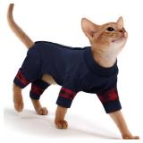 PUMYPOREITY Cat Shirt with Rear Snap Closure, Stretchable Cat Sweater, Comfort Pajamas Post-Bath, Recovery Suit - Full Coverage for Wound Care, Kitten Onesie - Machine Washable, S, Blue - Retail: $23