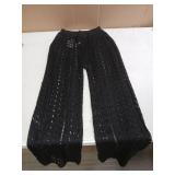 BreathSunny Womens Crochet Knit Elastic Waist Tie Swimsuit Coverup Pant Summer 2025 Trendy Outfits Wave Hem Hollow Out Mesh Swimwear Coverups Beach Swim Bathing Suit Cover Up Flare Pants Black M - Ret