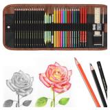 Heshengping, Sketching Pencil Set Drawing Pen Charcoal Sketch Kit Cover Graphite Charcoal Watercolor Pencils Paper Erasable Pen Beginners Artist Children and Adults(39pcs Art Supplies) - Retail: $13
