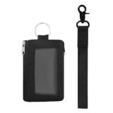 ID Badge Holder with Wrist Lanyard for Teacher, Double-Sided Zippered Pocket, Detachable Lanyard, Key Ring, Metal Clasp, Clear ID Card Window, RFID Blocking Wallet, Black - Retail: $10