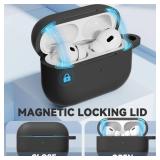 Ljusmicker for AirPod Pro Case Cover with Cleaner Kit,Soft Silicone Protective Case for Apple AirPods Pro 2nd/1st Generation for Women Men,AirPod Pro Case with Magnetic Lid Lock & Keychain-Solid Black