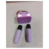 Mgaolo Upgraded Mini Karaoke Machine Toy for Kids, Portable Bluetooth Speaker with 2 Wireless Mics, Emoji & Colorful LED Lights, Home Travel & Party Play Gifts for Boys Girls (Purple) (Charging Cord N