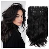 Hair Extensions Clip ins - 14 Inch Wavy Synthetic Clip in Hair Extensions For Women And Girls (Color: Black Brown) - Retail: $10