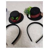 WILLBOND Christmas Snowman Headbands Mini Top Hat Headband 2 Pieces Christmas Black Top Hat Mistletoe Costume with Plaid Band Holly and Berries for Holiday Craft - Retail: $16