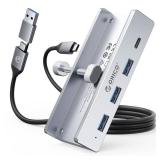 ORICO USB Hub 3.0, Clamp USB Hub with Extra Power Port, 3 USB-A Data Ports, USB-C Port for Monitors, Desks(Silver) - Retail: $26