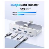 ORICO USB Hub 3.0, Clamp USB Hub with Extra Power Port, 3 USB-A Data Ports, USB-C Port for Monitors, Desks(Silver) - Retail: $26