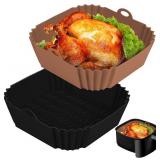 Boribim 2 PCS Square Silicone Air Fryer Liners - 8 Inch Reusable Air Fryer Pot - Air Fryer Accessories - Air Fryer Inserts for 4 to 7 QT Oven Microwave Accessories (Black + Brown) - Retail: $8