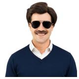 AMZCOS Short Brown Men Wig with Msutache and Sunglasses for 70s 80s Costume Cosplay Halloween Party - Retail: $24