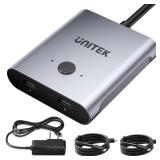 Unitek Bi-Directional USB C Switcher 1 in 2 Out /2 in 1 Out USB Switch Selector 2 Computers Share 1 Monitor Video Switch 10Gbps Data Transfer 8K@60Hz Video Type-C Power Adapter Included Silver - Retai
