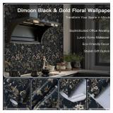 Dimoon 393"x17.3" Vintage Wallpaper Boho Floral Peel and Stick Wallpaper Dark Black Gold Contact Paper Flower Removable Wall Paper Renter Friendly Stick on Kitchen Bathroom Self Adhesive Thicken Vinyl