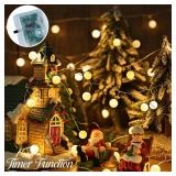 Lomotech Battery Operated Christmas Lights - 2 Pack Total 13ft 40LEDs Battery Ball Lights with Timer for Home, Garden, Party, Holiday, Tree Decoration (Warm White)