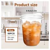 50 Pack 16 oz Disposable Iced Coffee Cups With Sip Lids , Clear Plastic Cup for Cold Boda Tea Smoothie Slushie Milkshake Togo Drinking for Party , Drink Shop Coffee Bar Accessories Supplies , BPA Free