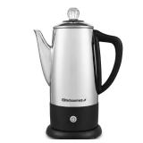 Elite Gourmet EC812 Electric 12-Cup Coffee Percolator with Keep Warm, Clear Brew Progress Knob Cool-Touch Handle Cord-less Serve, Stainless Steel - Retail: $48
