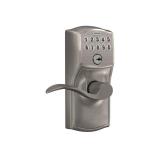 SCHLAGE FE595 CAM 619 ACC Camelot Keypad Entry with Flex-Lock and Accent Levers, Satin Nickel - Retail: $130