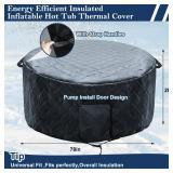 Insulated Inflatable Hot Tub Cover Round Full Coverage Hot Tub Thermal Cover Cap Dustproof Outdoor Energy Saving Spa Covers with Zipper Door Adjustable Strap Handle for Keeping Warm (Black, 78"Dx28"H)
