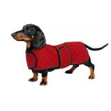 Geyecete Warm Thermal Quilted Dachshund Coat, Dog Winter Coat with Warm Fleece Lining, Outdoor Dog Apparel with Adjustable Bands for Medium, Large Dog-Red-S - Retail: $23