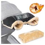 Orzbow Faux Sheepskin Gloves for Stroller with Phone Pockets, Winter Extra Thick Mittens for Baby Stroller, Cozy & Warm, Anti-freeze Hand Muff Easily Attaches to Stroller for Parents Caregivers, Black