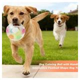 The Mellow Dog Calming Ball with Handle, Strong and Durable Interactive Football Shape Balls, Dogs Football Toy for Water Play,Training & Outdoor Games (With Squeaky Tennis Ball Inside) (White) - Reta