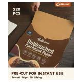 220 Pcs Unbleached Parchment Paper Baking Sheets, Baklicious Pre-cut Heavy Duty Parchment Baking Paper for Air Fryer, Oven, Bakeware, Steaming, Cooking Bread, CupCake, Cookies - Retail: $20