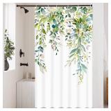 Zussun Stall Green Eucalyptus Shower Curtain Set Watercolor Floral Plant Leaf Shower Curtains for Bathroom Botanical Flower Waterproof Fabric Bath Curtain Decor (Green, 36